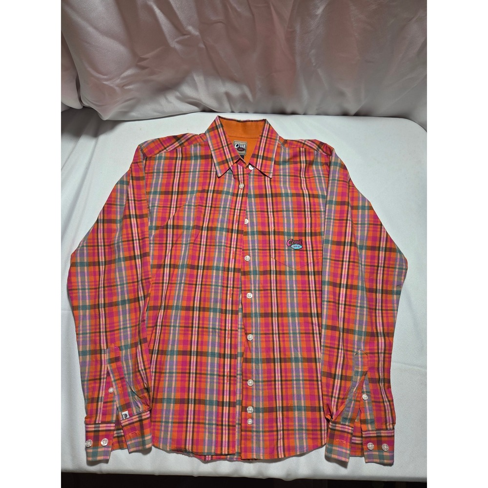 Cruel Girl Womens Small Plaid Western Button Down Shirt Orange Pink Cotton